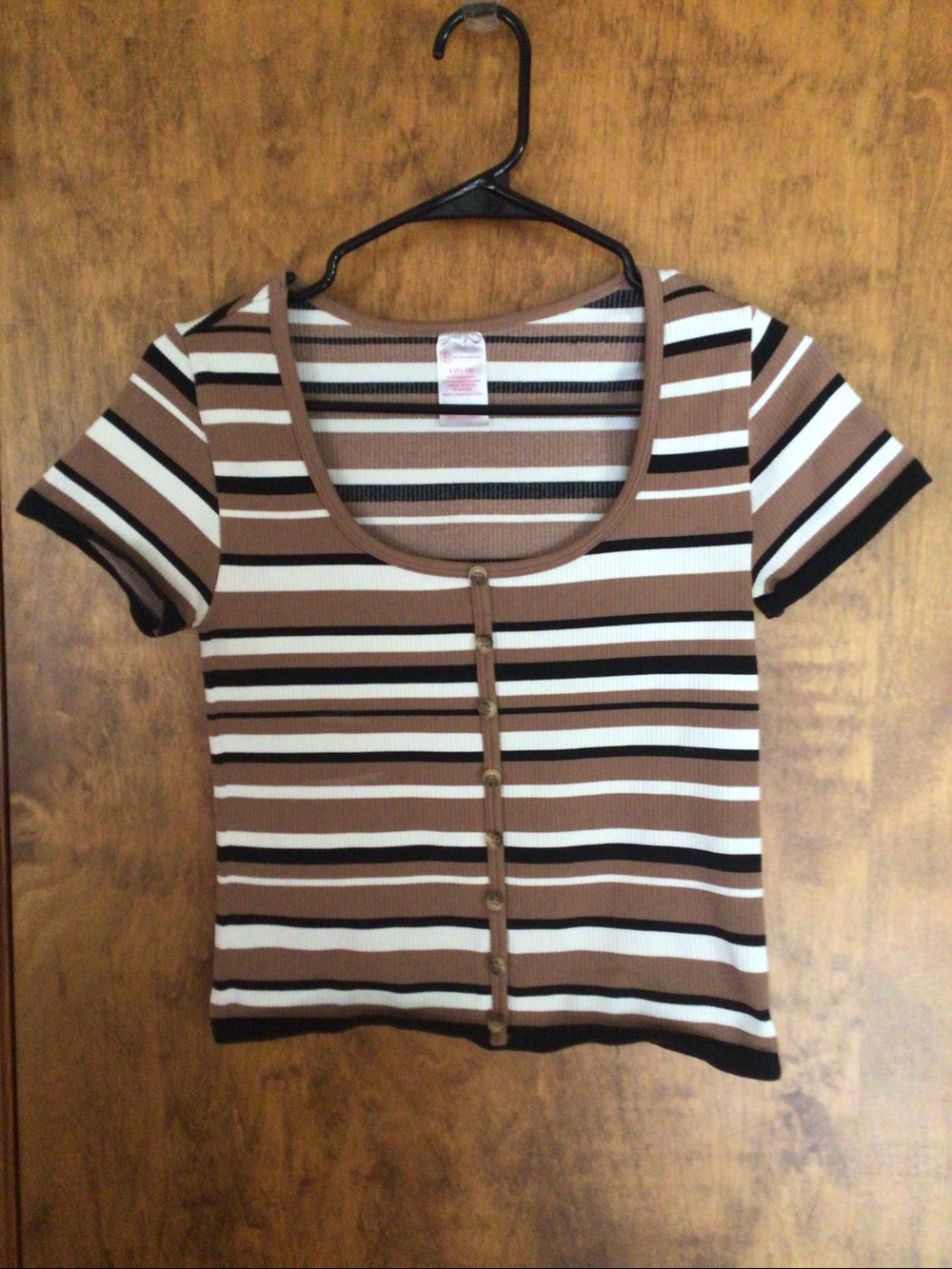 No Boundaries Brown Black Cream Striped Crop Top with Buttons